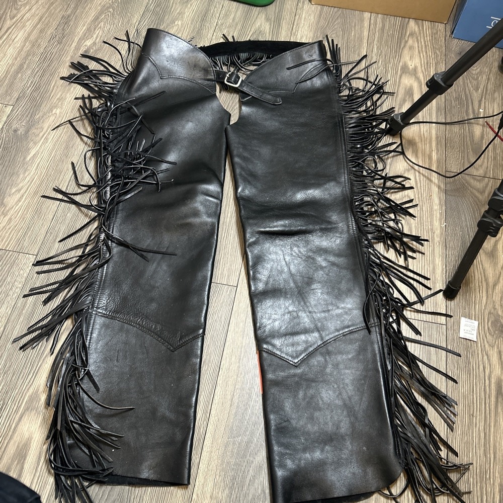 Fringed Leather Chaps Black